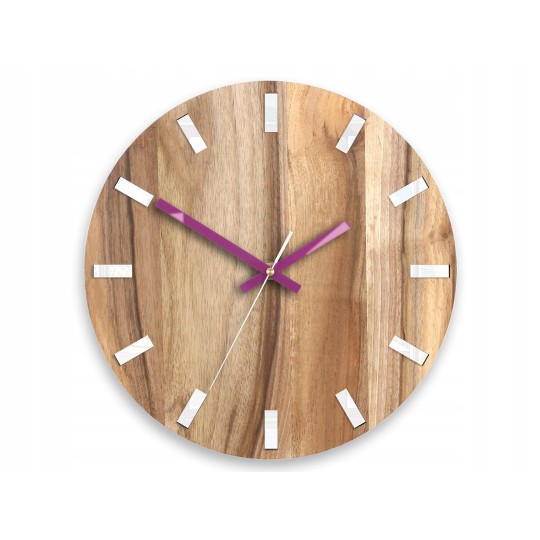 SIMPLE diófából készült falióra - fehér/lila 33 cm