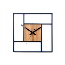 Négyzetes fából készült óra fém részletekkel Retro 33 cm