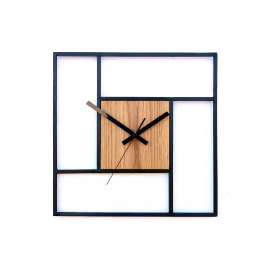 Négyzetes fából készült óra fém részletekkel Retro 33 cm
