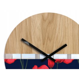 Fából készült falióra pipacs mintával SILENT 33 CM