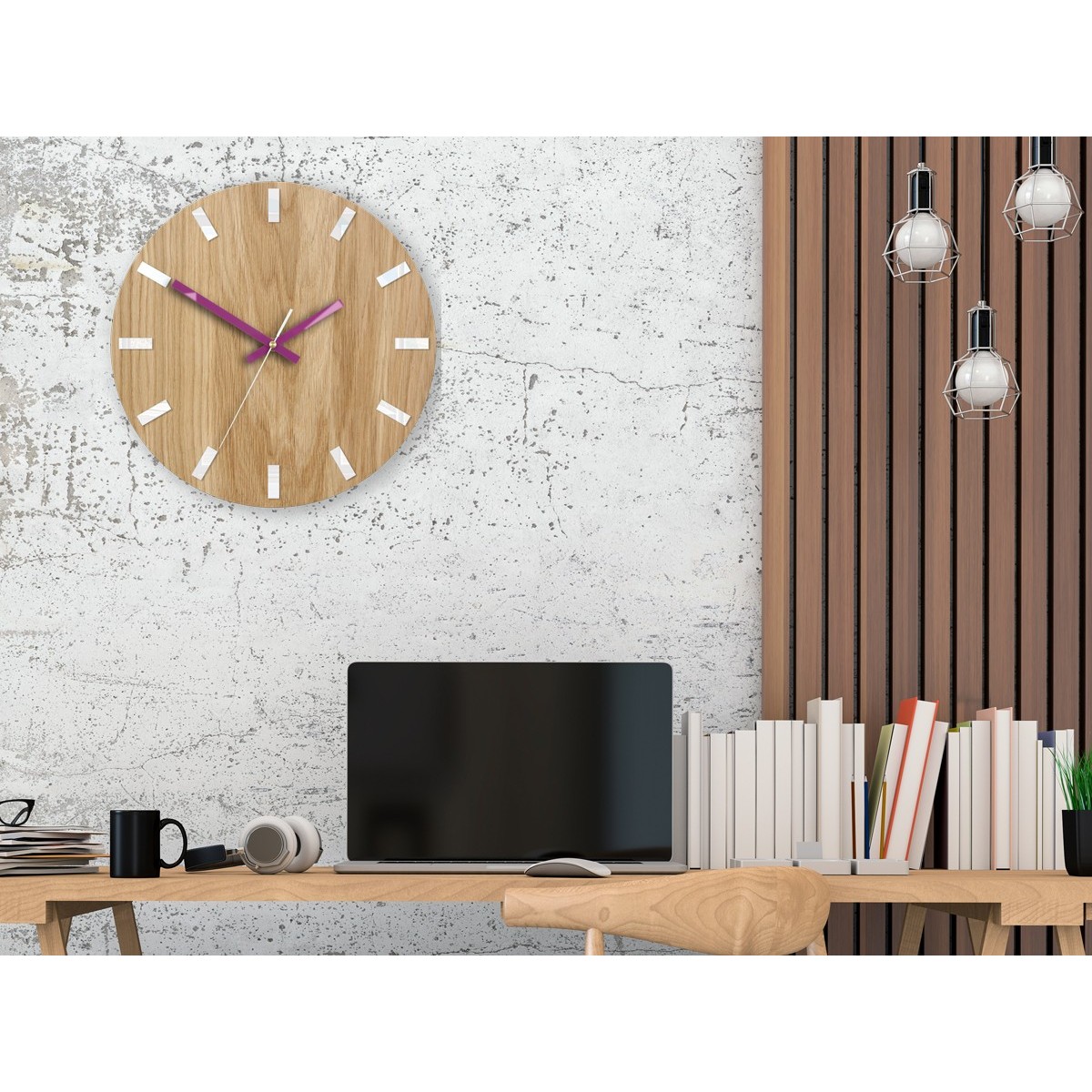 Fa falióra SLIM fehér-lila 33 cm