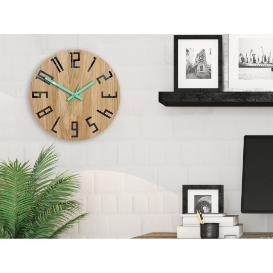 Tölgy falióra SLIM- fekete/mint 33 cm