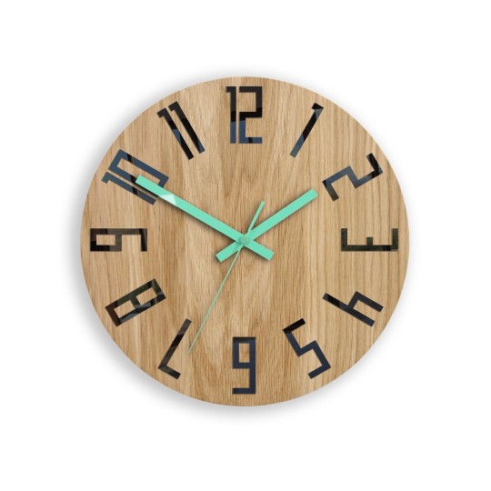 Tölgy falióra SLIM- fekete/mint 33 cm