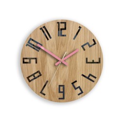 Tölgyfa falióra SLIM - fekete/rózsaszín 33 cm