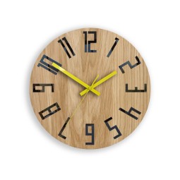 Tölgyből készült falióra SLIM- fekete/sárga 33 cm