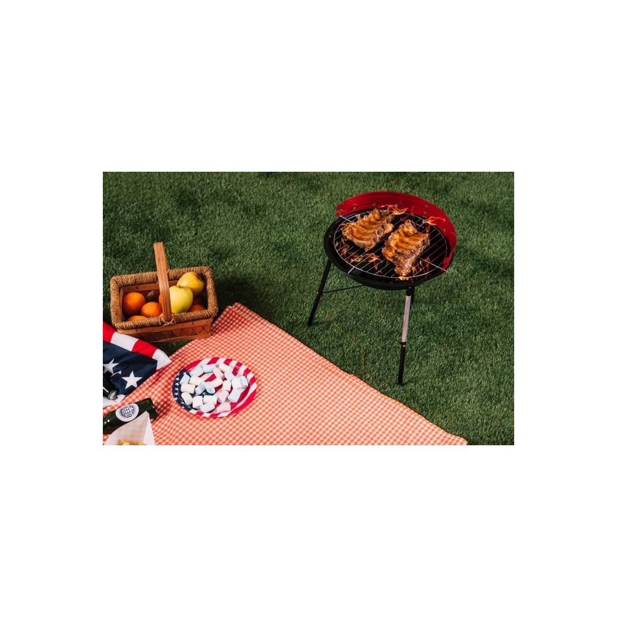 Piros kerti kör alakú faszénes grill 41x33,5x46,5 cm